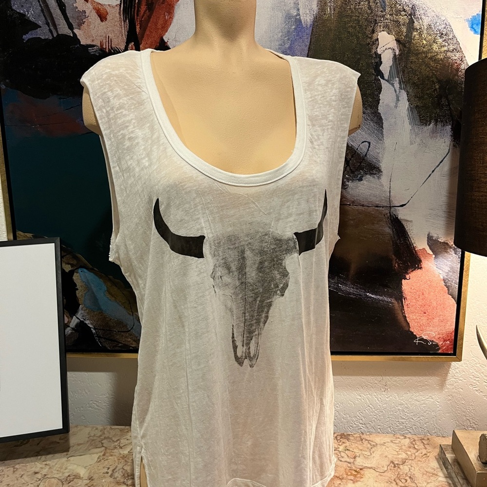 CHASER White Bull Skull Graphic Women's Top Medium tank top - Picture 10 of 13